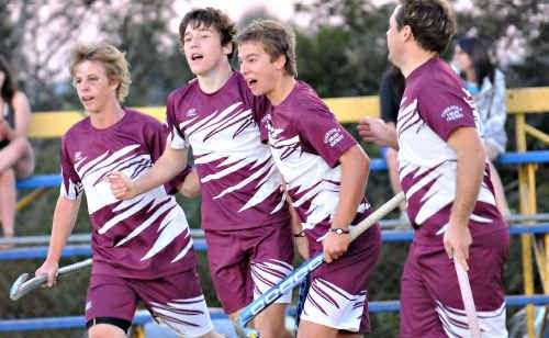 Drew Wenzel (second from left) is congratulated by team mates Ned Edgar, Codey Warhurst and Dean Walker after scoring the Heat’s second goal. Drew Wenzel (second from left) is congratulated by team mates Ned Edgar, Codey Warhurst and Dean Walker after scoring the Heat’s second goal.